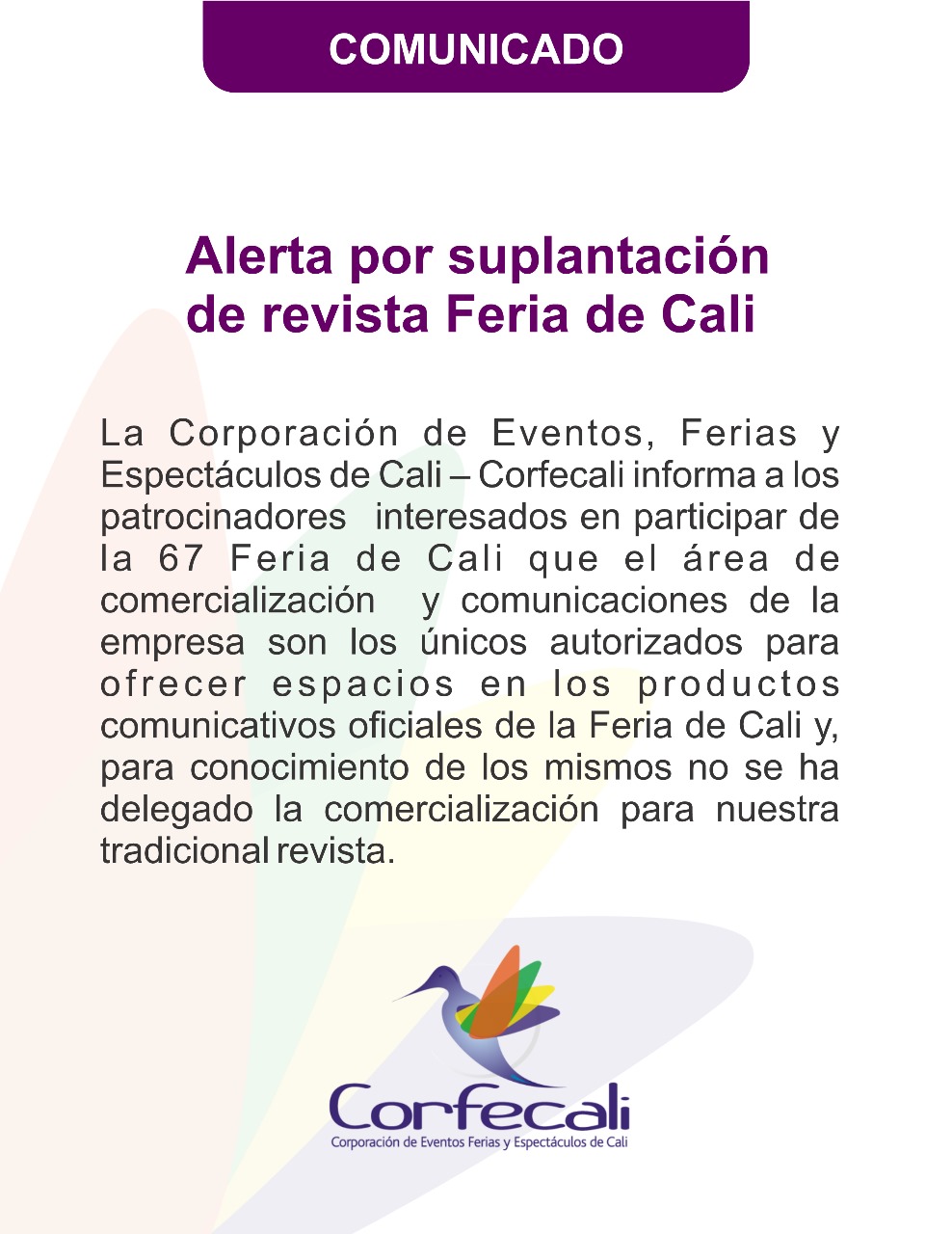 ¡Alerta por suplantación de revista de Feria de Cali!