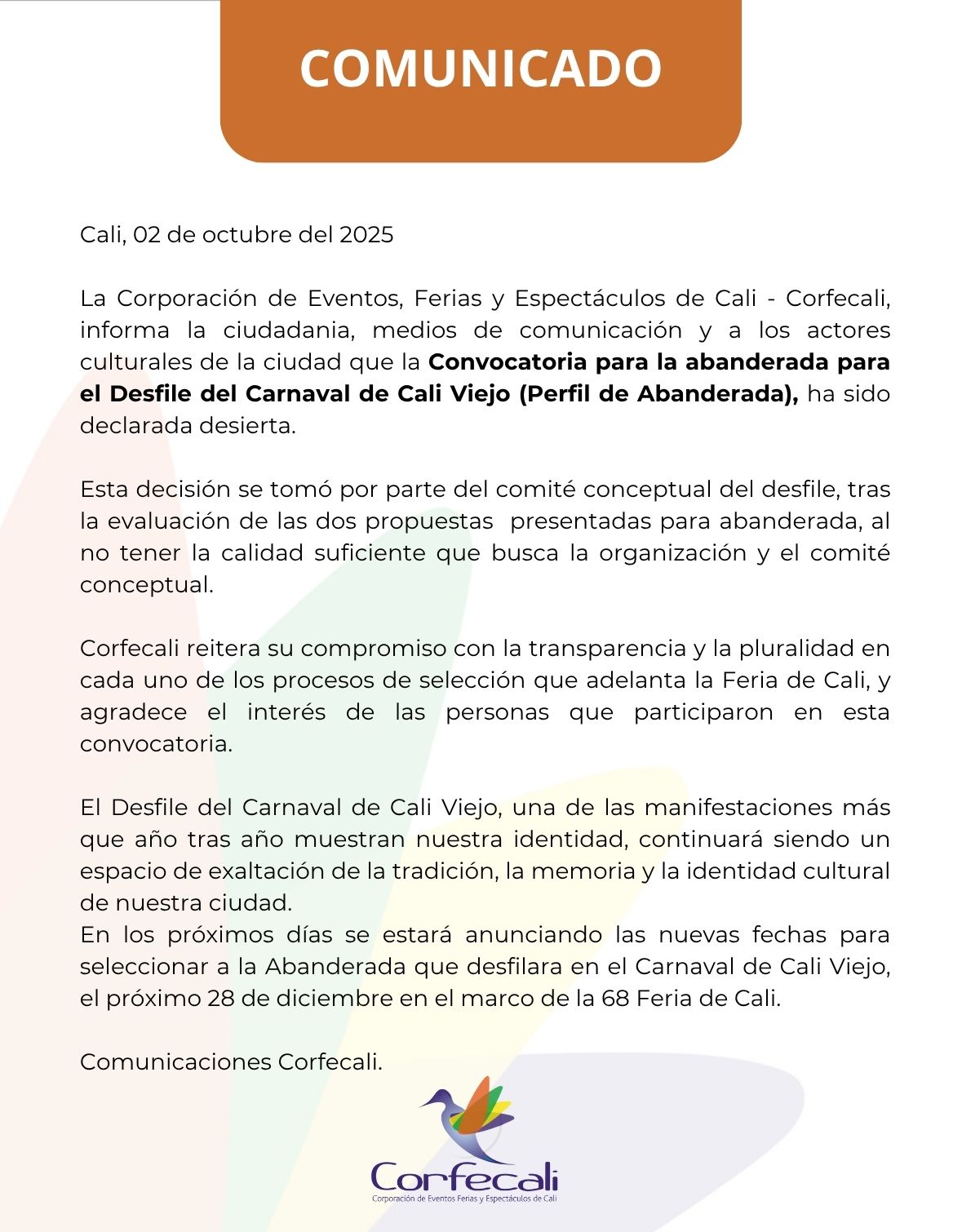 Convocatoria abanderada declarada desierta